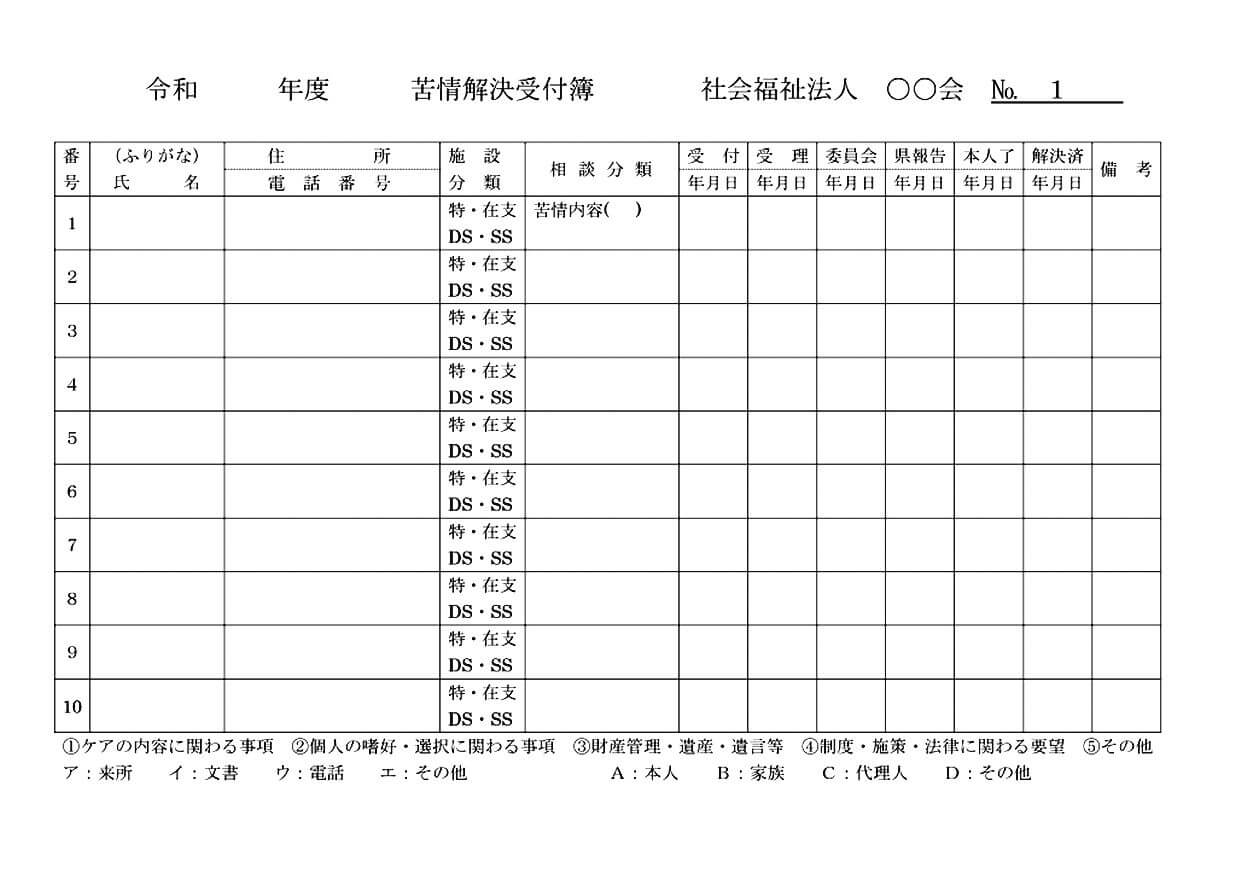 苦情解決受付簿