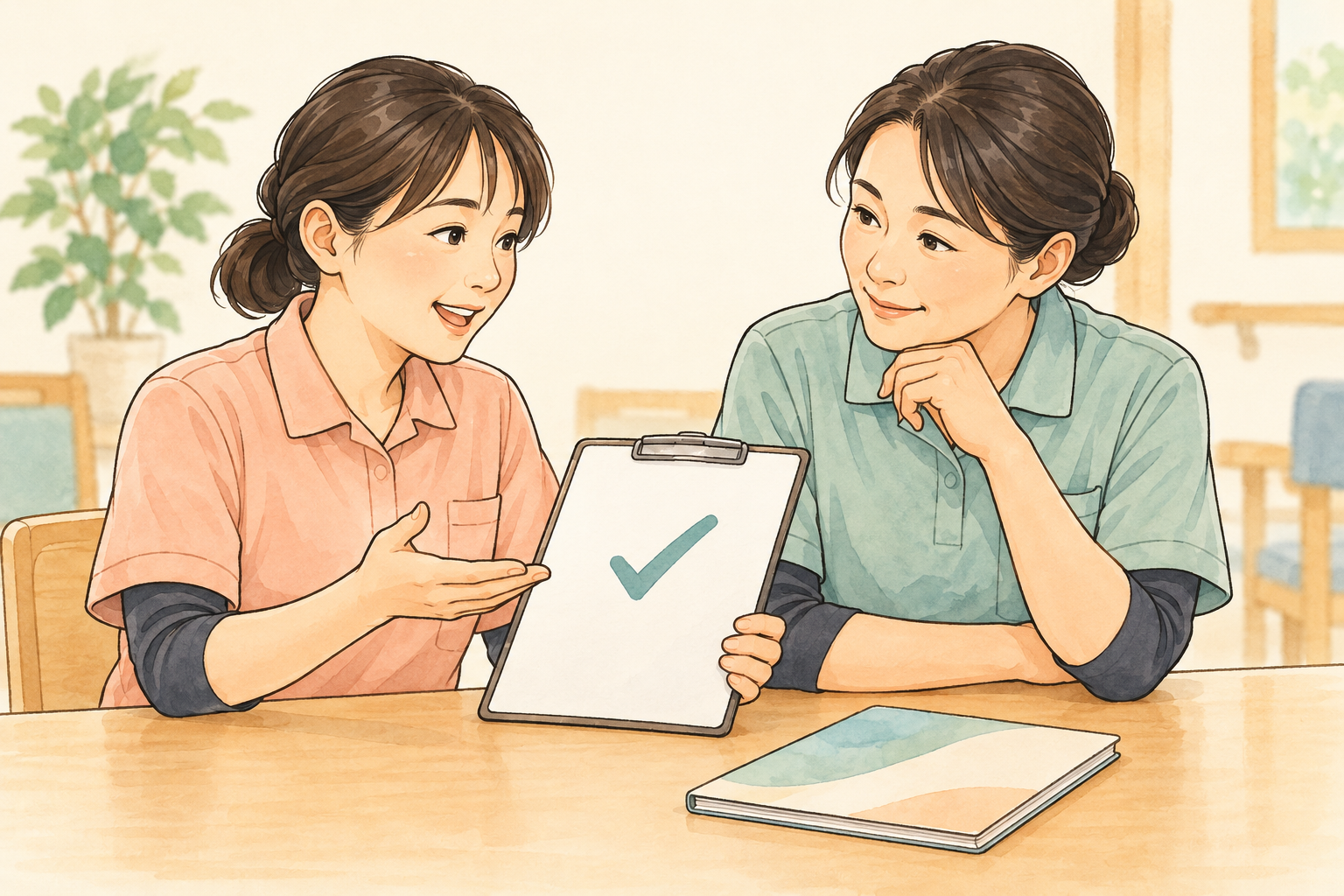 学んだことを、現場の手順と照らして相談します。